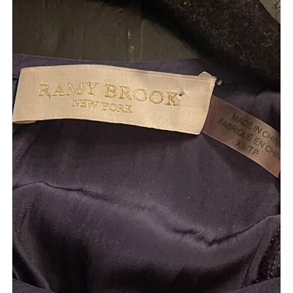 RAMY BROOK Dress Womens XS Navy Blue Blouson Long Sleeve Mini Smocked Waist - Picture 2 of 7